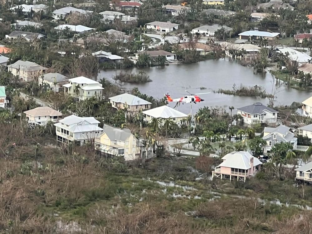 helicopter view of flooded area